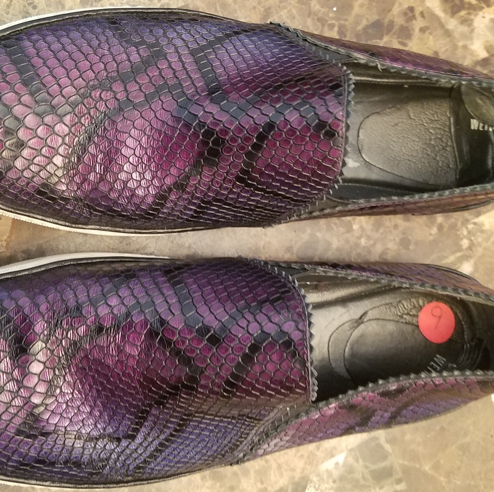 Stuart Weitzman Purple Snake-Print Slip-On Athletic Shoes